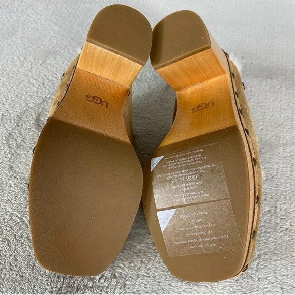 UGG Aubriana Mule Womens Heel Boots 5 Chestnut Suede Sheepskin Lined Studded NEW - Picture 11 of 13